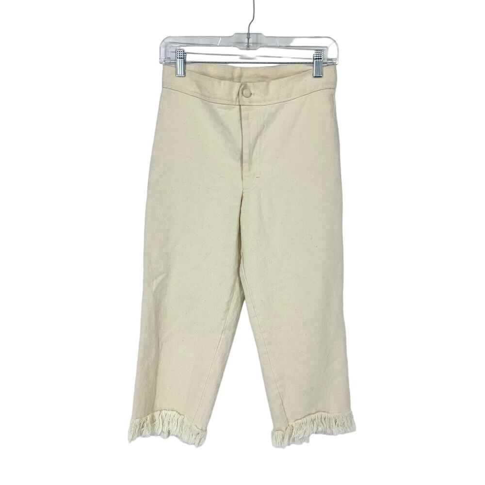 Ana Holschnieder Gomez Sz Small Cream Cropped Jeans High Rise Distressed Hem